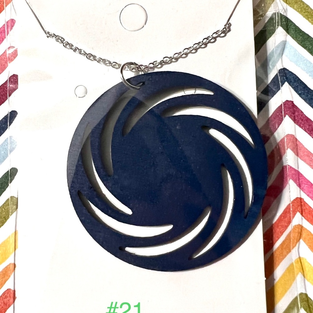 Midnight blue wood pendant necklace